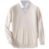 Kiioouu Maglione da uomo in lana e cachemire con scollo a V Pullover lavorato a maglia autunno inverno maglione casual classico caldo fondo camicia maglioni, Beige, L