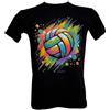 Generico T-Shirt Nera da Pallavolo con Palla Colorata, Cotone 100%, Manica Corta, Taglie da Bambino Ragazzo (IT, età, 12 Anni, 14 Anni, Regular, Nero)