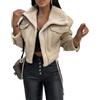 EGSDMNVSQ Giacca Invernale Donna In Lana D'Agnello Giacca Motociclista Risvolto In Cotone Finta Pelle Scamosciata Calda Cerniera Capispalla Autunno Inverno Manica Lunga Cappotto Allentato