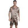 RuanMM Set Pigiama da Uomo in Satin, a Maniche Corte, Pigiama in Seta, Biancheria da Notte di Alta Qualità con Bottoni, Set Pigiama da Uomo Multicolore in Seta, marrone dorato, M