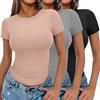 Ekouaer T-Shirt Semplici Donna Confezione da 3 Pezzi Top a Maniche Corte Scollo a Giro Magliette Estive vestibilità Aderente S-XXL