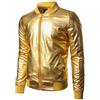 JOGAL Giacca bomber da baseball da uomo metallizzata con chiusura lampo da nightclub, gold, XXL