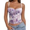 LEACOOLKEY Corsetto per Donna Top Bustier Sexy in Pizzo e Mesh Che Escono Top Corto con Spalline per Uscite Serate Appuntamenti e Feste,XL,Viola