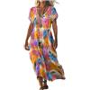 Gienslru Vestito Estivi Donna 2026 Lino Vestiti Lungo Boho Chic Maniche Corte Scollo a V Abito Maxi Abitos Vintage Caftano con Tasche Taglie Forti Curvy Dress per Spiaggia Vacanza Moda Vestitos Elegante
