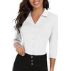 Soneven Camicia Bianca Donna Estiva Elegante, a 3/4 Maniche Lunghe Camicetta con Scollo a V Polo da Golf da Lavoro con Bottonio M