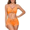 meioro Costume da Bagno Solido per Le Donne Bikini Corto con Cravatta Anteriore Bikinis in Due Pezzi Abiti da Spiaggia Atletici Swimwear a Vita Alta