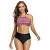 SHEKINI Costume da Bagno Donna Due Pezzi Regolabile Colletto Alto Senza Maniche Bikini Top Costumi Donne Due Pezzi Controllo dell'addome Vita Alta Fondo Bikini