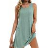 Koerye Abiti Estivi Donna Elegante Abito Tinta Unita da Spiaggia Senza Maniche Vestiti Vita Alta A Line con Tasche Costumi da Bagno Beach Dress Verde,XL