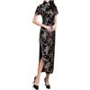 Generico Abito Tradizionale Cinese Qipao Donna Lungo con Ricami Eleganti e Maniche Corte per Cerimonie Eventi Speciali in Stile Orientale Autentico (Black, XXXXXXL)