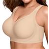 Generisch Curvebaby Reggiseno senza cuciture Senza Fili Reggiseno di Sostegno Donna Morbido Burro Push Up Copertura Completa Bralettes, beige., L