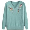 Generico Maglione Lavorato A Maglia per Donne Anziane E di Mezza età, Elegante Maglione con Scollo A V, Maniche Lunghe, Ricami Floreali, Leggero, Verde L