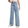 Leaomuny Jeans con Brillantini Donna Larghi Vita Alta Trousers Taglie Forti Women Gamba Larga Pantaloni Palazzo alla Caviglia Comodi Eleganti in Denim Y2k con Tasche alla Moda Streetwear