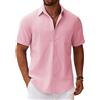 COOFANDY Camicia da Uomo a Maniche Corte Camicia Estiva in Lino Camicie in Cotone con Taschino Camicie a Maniche Corte da Spiaggia Casual Vacanze Rosa XL