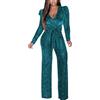 Duohropke Tuta da donna glitterata, elegante, a maniche lunghe, scollo a V, con paillettes, tuta intera con cintura, tuta intera per feste, body a gamba larga, costume di carnevale