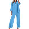 Meaunzyl Completo Donna Elegante Casual Cotone E Lino Pantalone Lungo Estivo Tuta Elegante Tinta Unita Larghi Camicia + Pantaloni Palestra Curvy Set Due Pezzi Comodo Primavera Maniche 3/4 Set Spiaggia