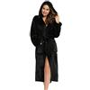 Vlazom Accappatoio Donna Pile Vestaglia Invernale Morbido Vestaglia Accappatoio Microfibra Cappuccio Tasche Cintura per Casa Regalo Natale，Nero，XL