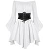 Generico Costume Pirata Donna, Costume Carnevale Balze Gonfie, Chiffon con Spalle Scoperte Abito con Pantaloncini Integrati Vestito Pirata per Halloween Cosplay
