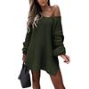 shownicer Vestito Donna Invernale Corto Maglione Maniche Lunghe Abito Maglina Curvy Mini Vestiti Dritto Vestitino Elegante Abito Senza Spalline con Scollo a V A Army Verde L