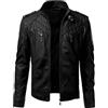 Generic Giacche autunnali da uomo, giacca da motociclista slim fit in similpelle, giacca bomber motociclista, leggera con collo alto e cerniera