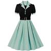 Odizli Rockabilly, abito da donna anni '50, vintage, a maniche corte, con scollo a V, a pois, per matrimonio, festa, lunghezza al ginocchio