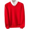Fjnbbiot Maglione in Lana Merino da Uomo, con Scollo a V, Pullover Autunno Inverno, Colore Solido, Maglione Basic Versatile, Rosso, XL