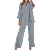 Meaunzyl Completo Donna Elegante Casual Cotone E Lino Pantalone Lungo Estivo Tuta Elegante Tinta Unita Larghi Camicia + Pantaloni Palestra Curvy Set Due Pezzi Comodo Primavera Maniche 3/4 Set Spiaggia
