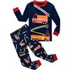 EULLA - Pigiama per bambini a maniche lunghe in cotone, motivo: auto dei pompieri, dinosauro, escavatore, trattore, treno, biancheria da notte a due pezzi, 1-7 anni, taglie: 92, 98, 104, 110, 116, 122