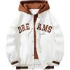 Generisch Giacca da baseball da uomo college con cappuccio patchwork ricamata felpa colletto alla coreana baseball hoodie leggera sottile giacca sportiva varsity jacket streetwear bomber, beige., M