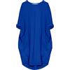 aromm Donna Abito da Camicie Scollo Tondo Sciolta Pianura Casual Taglia Grossa Midi Vestito Blu Reale,XL