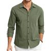 HISDERN Camicie in Lino e Cotone Uomo Manica Lunga Causal Bottoni Regular Fit Estiva Leggere Camicia Spiaggi Shirts con Taschino