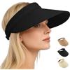 CWENDANER Cappello Di Paglia Visiera Solare Da Donna, Protezione UV UPF 50+, Cappello Estivo Regolabile Pieghevole Per Spiaggia E Viaggio, Nero, 54-60