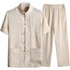 Foweknow Tang Tuta Uomo Tradizionale Cinese Abbigliamento Manica Lunga Giacca E Pantaloni Arti Marziali Taichi Shaolin Cotone Lino Uniforme Classico Tempo Libero Allenamento Abbigliamento, 03 beige