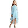 inhzoy Vestito Bambina Elegante Nozze Festa Damigella d'Onore Abito Lungo da Cerimonia Matrimonio Nozze Sposa Manica Lunga Vestito Principessa Comunione Battesimo Carnevale Azzurro 7-8 Anni