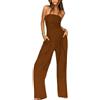 Minetom Jumpsuit Donna Elegante Senza Spalline Tinta Unita Tuta a Gamba Larga Pantaloni Cerimonia Cocktail Monopezzi Tutine A Marrone L