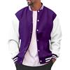 Tobysper Giacca college da uomo Varsity Jacket Oldschool Giacca sportiva classica patchwork Collegiate Giacca da baseball con colletto alto, con bottoni e tasche per il tempo libero Streetwear, Lilla
