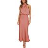 DAVNO Maxi Abito da Donna Abito da Cerimonia Nuziale in Seta Abito Lungo Senza Maniche Elegante Abito da Cocktail Avvolgente con Scollo all'Americana