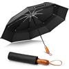 ZOMAKE Ombrello Pieghevole Grande, Ombrelli Grande da Golf 134cm Antivento Resistente, Umbrella Grandi da Pioggia Automatico Compatto per Uomo Donna Manico in Legno (Nero)