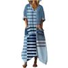 Gienslru Abito Lungo Donna Boho Mare Vestito Estivi Lunghi Chic in Lino Effetto Scollo a V Maniche a 3/4 Maxi Vestiti con Tasche e Comodo Kaftan per Mare Vacanza Estate Taglie Forti Curvy Copricostume