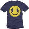 MAKAYA Maglietta Musica Elettronica House Cuffie Happy Smile T-Shirt Uomo Swag Blu M