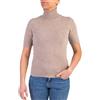 Marenza Collo Alto Donna Manica Corta Misto Cashmere Seta Made in Italy Maglione Pullover Maglia Mezza Manica Lana Merino Cachemire Maglioncino Beige Grigio Regalo Abbigliamento