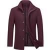 MODFUL - Cappotto da uomo in lana, lunghezza media, caldo, casual, soprabito, peacoat, trench, invernale, Borgogna, S