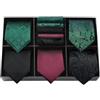 HISDERN Set 5 PCS Cravatta Uomo - Tinta Unita, Pois, Quadri, Righe - Fazzoletto Incluso - Per Festa e Matrimonio