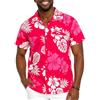 King Kameha Camicia Hawaiana Uomo a Maniche Corte Mono-Hibiscus, Rosa-Bianco, 5XL