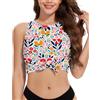 WOWENY Tankini Top da donna singolo, costume da bagno con coppe sexy, bikini push up crop top (solo tankini top, Stampa a foglia A, L