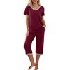 PrinStory Pigiama da donna con maglia a maniche corte e pantaloni lunghi
