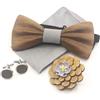 Cyriacus Papillon Legno Uomo Fazzoletto Gemelli Set Papillon da Matrimonio Business Festa Lavoro Laurea