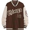 Vagbalena Giacca College da Uomo Vintage Street Letter Varsity Jacket Giacca da Baseball Stampata con Bottoni a Maniche Lunghe Giacca da Lavoro Autunnale con Blocco dei Colori (Marrone,XL)