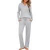 Jahetuul Pigiama Donna Cotone Lungo Pigiami Due Pezzi da Donna Invernale Maglia con Aperto Davanti e Bottoni e Pantaloni Lunghi con Tasche Comodo Casual