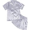 amropi Set di Pigiama da Donna in Raso di Seta a Maniche Corte con abbottonatura Set da Due Pezzi Bianco-2,2-3 Anni