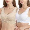 Generico Reggiseno Donna Senza Ferretto con Imbottitura Removibile, Push-Up Naturale, Pizzo Elegante, Chiusura Frontale, Confezione da 2 Pezzi (IT, Testo, L, 3XL, Regular, Regular, Bianco/Biege)